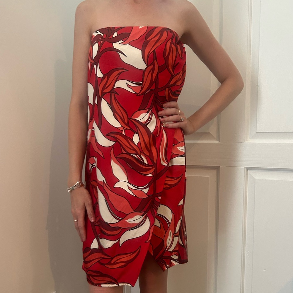 Sigrid Olsen Red and White Strapless Sundress